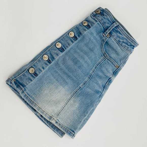 American Eagle Light Wash Button Front Hi-Rise A-Line Skirt Super Stretch Sz 4 - Picture 13 of 13